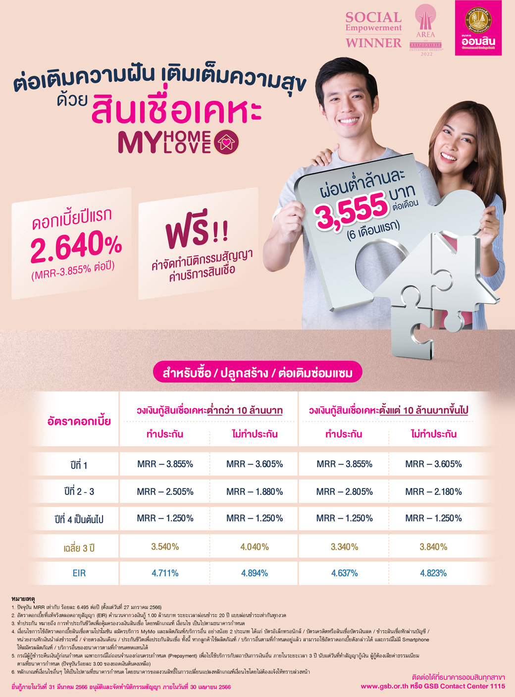 สินเชื่อเคหะ My Home My Love ลูกค้าทั่วไป