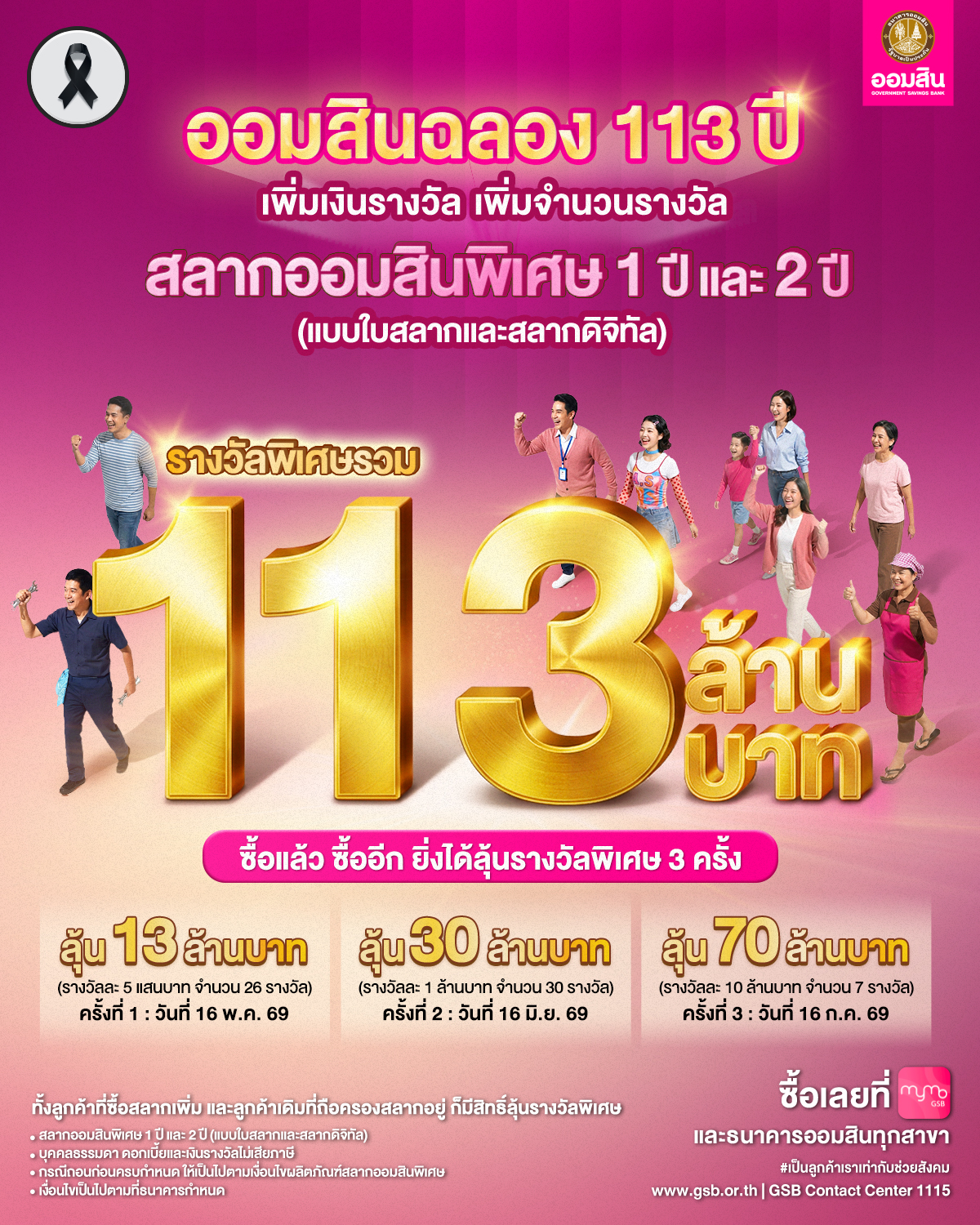 Gsb Aw13 สลากออมสิน 1 ปี ลุ้นรางวัลใหญ่ 113 ล้านบาท 1apr